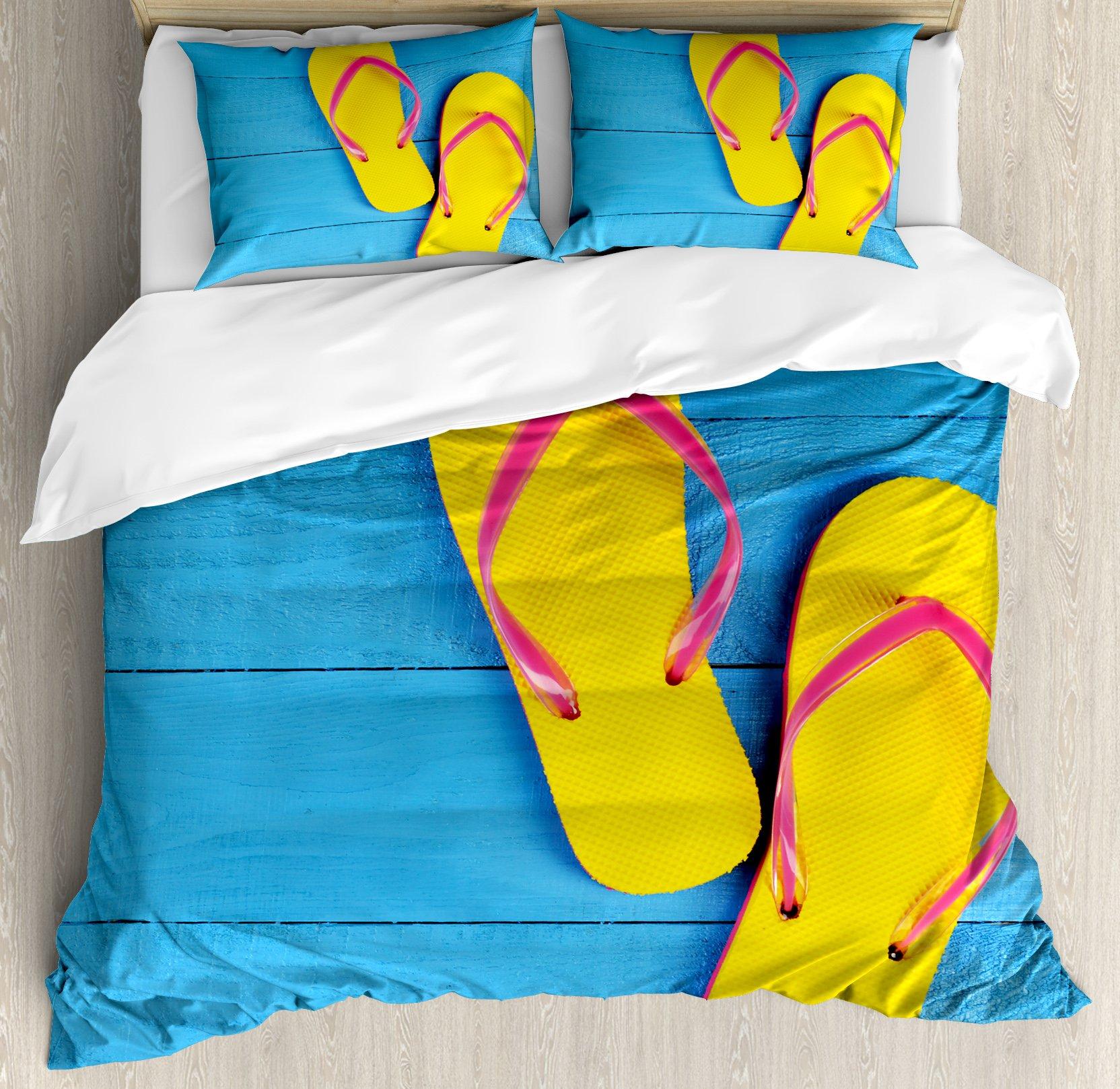 

Яскраві шльопанці Комплекти постільної білизни з підковдрою для підлітків та дітей Легке покривало з 2 наволочками Пляжний holiday Комплект постільної білизни Без ковдри (135x200cm)