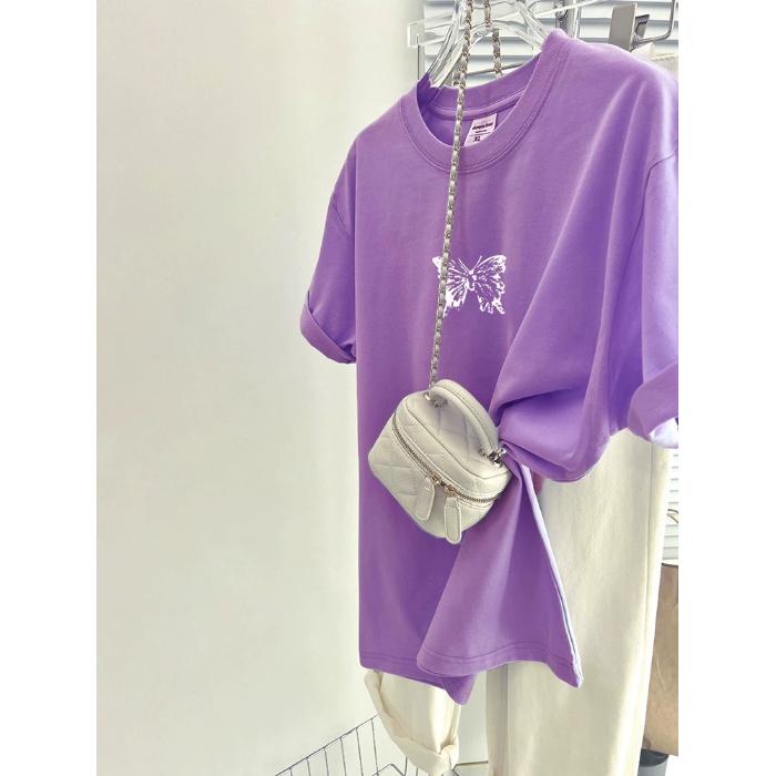 High Quality 200G Pure Cotton Tee Shirt Summer Funny Cartoon Print T Shirt for Women Clothes Harajuku Oversized T-shirt Y2k Tops Young Girl Streetwear