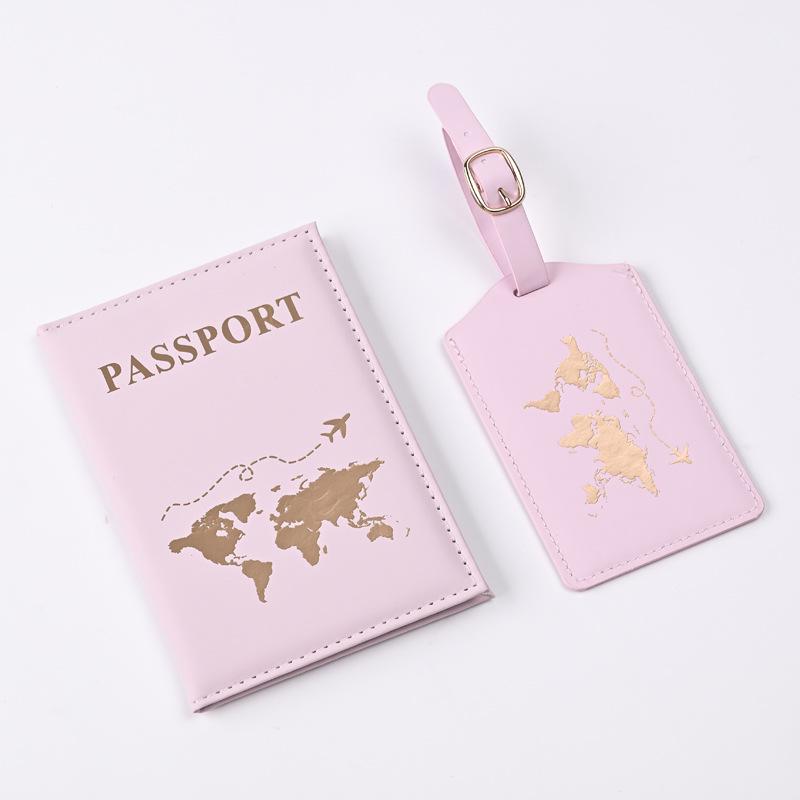 2024 Trendy PU Map Passport Protector & Luggage Tag Set