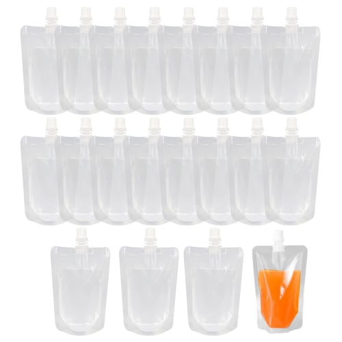 20-Count Set of 250ml Spout Pouches, Refillable, Clear, Heat-Resistant, Disposable, for Drinks, Juice, Medicine, Summer, Festivals, DIY Portioning, Tr