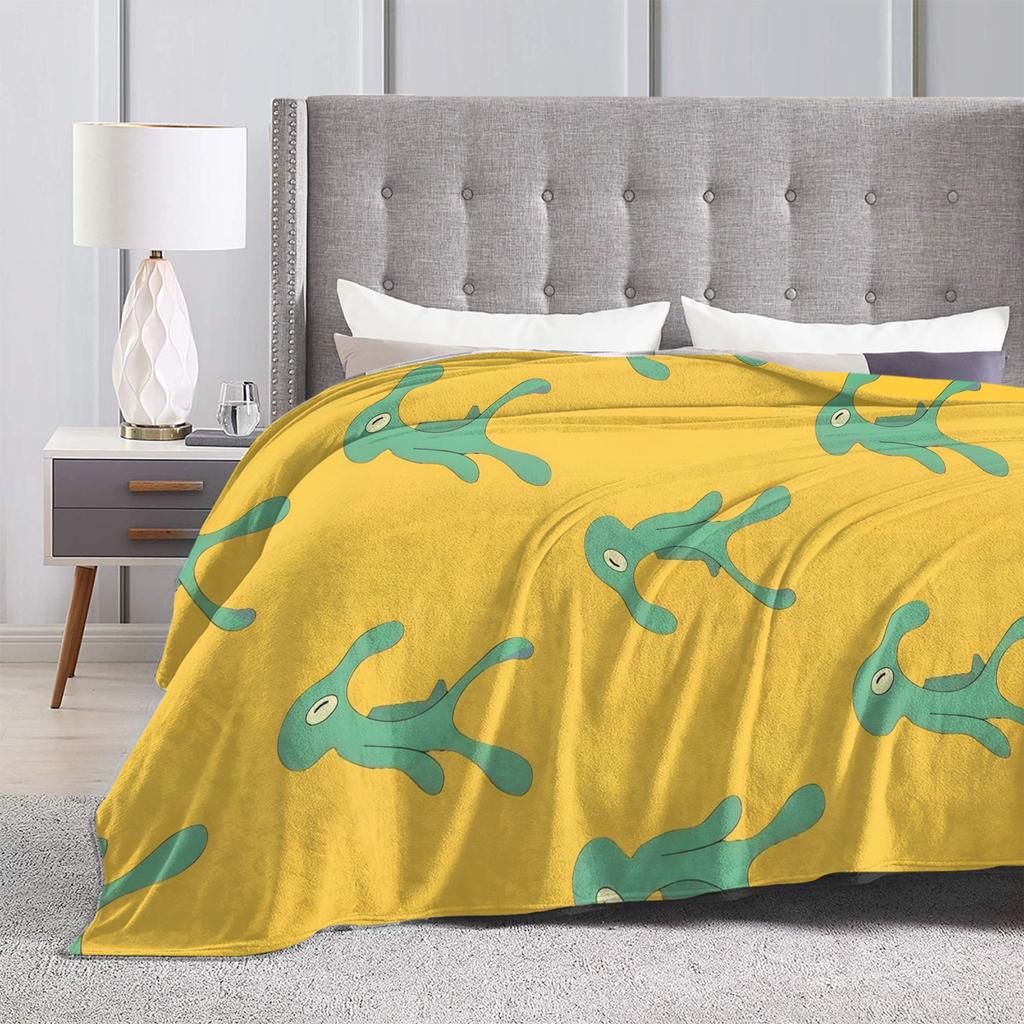 SpongeBob SquarePants Cartoon Blankets Squidward Flannel Funny Breathable Throw Blanket for Chair Covering Sofa Textile Decor