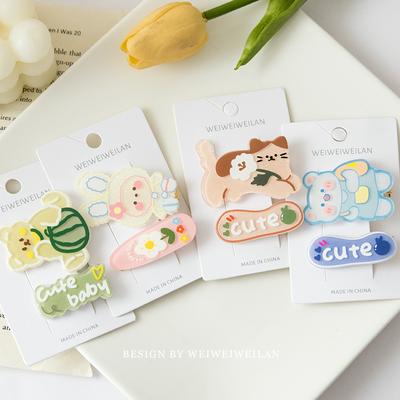 Acrylic Animal Series Cartoon Hairpin Set with Cardboard One-line BB Clip Sweet Girl Bangs Clip Hair Accessories