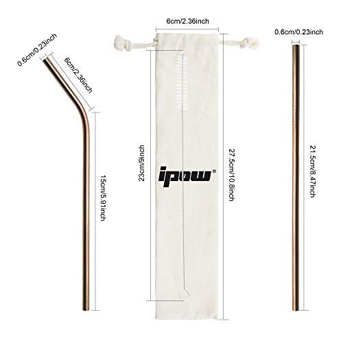 IPOW Stainless Steel Straws, Reusable, Eco-Friendly, Colorful, Stylish, with Cleaning Brush and Storage Bag.