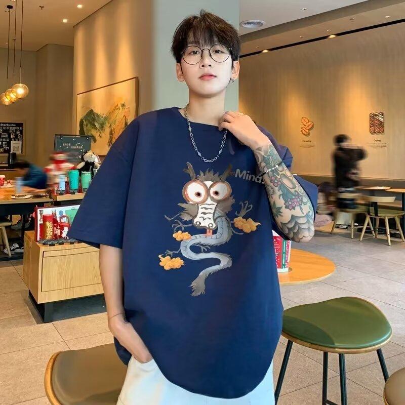 Men'S Trendy Letter Round Neck Printed Short Sleeved T-Shirt For Summer Ins Loose Casual Top