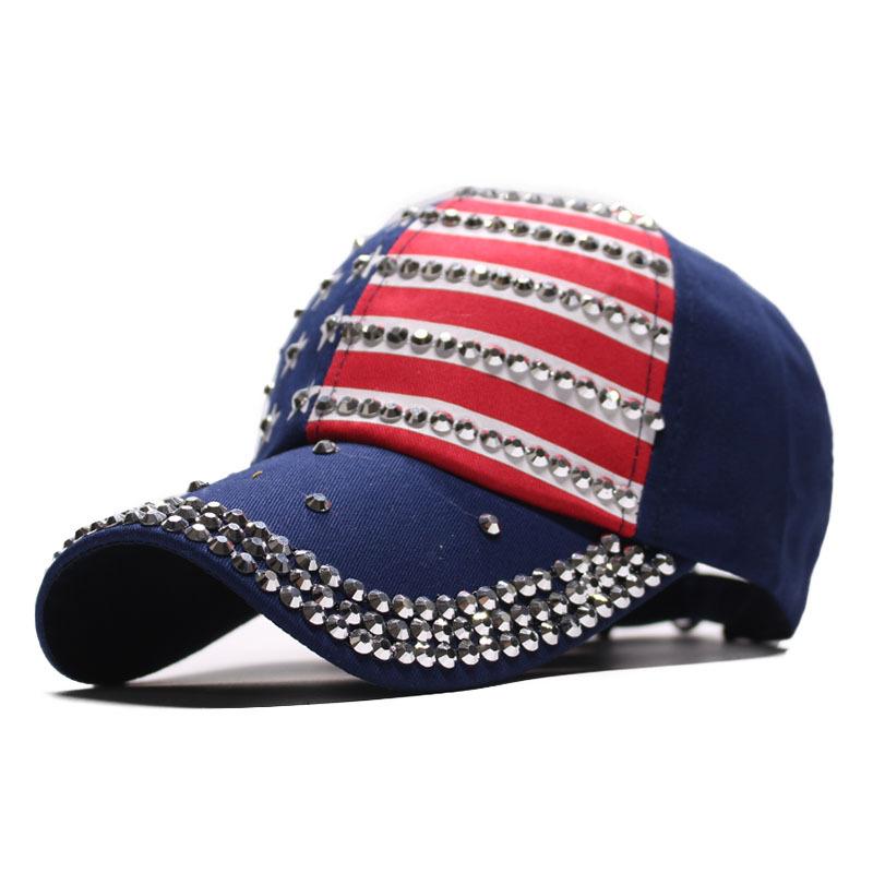 New European and American Trendy New American Flag Diamond-encrusted Baseball Washed Summer Men's and Women's Outdoor Sun Hats