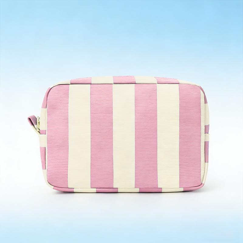 Durable Corduroy Storage Bag Stripe Design Makeup Train Cases High Capacity Travel Makeup Bag