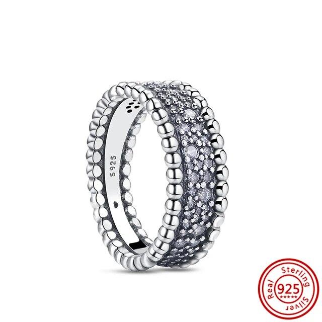 925 Sterling Silver Rings Feather Heart Pavé Sparkling CZ Round Lucky Rings for Women Charms Jewelry