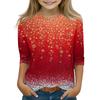 Christmas Day Print Tops For Youth Girls 4-11 Years Round Neck 3/4 Sleeves T-Shirts Trendy Tops Outfit Tees