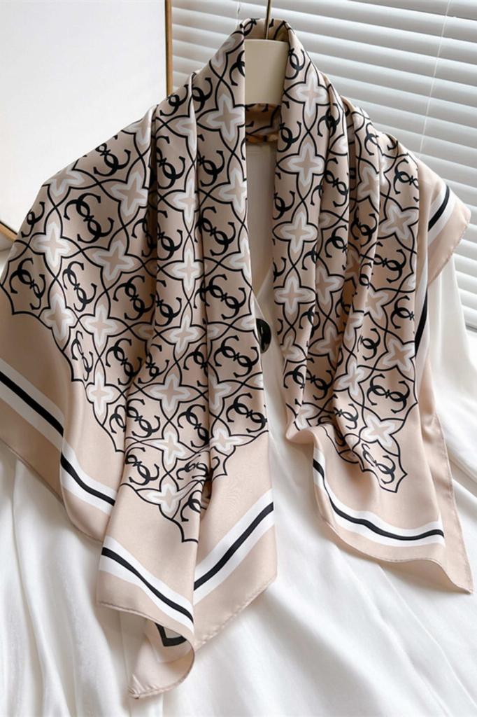 Beige Women' Scarf 90x90 - Luxury Monogram and Elegant Premium Frame