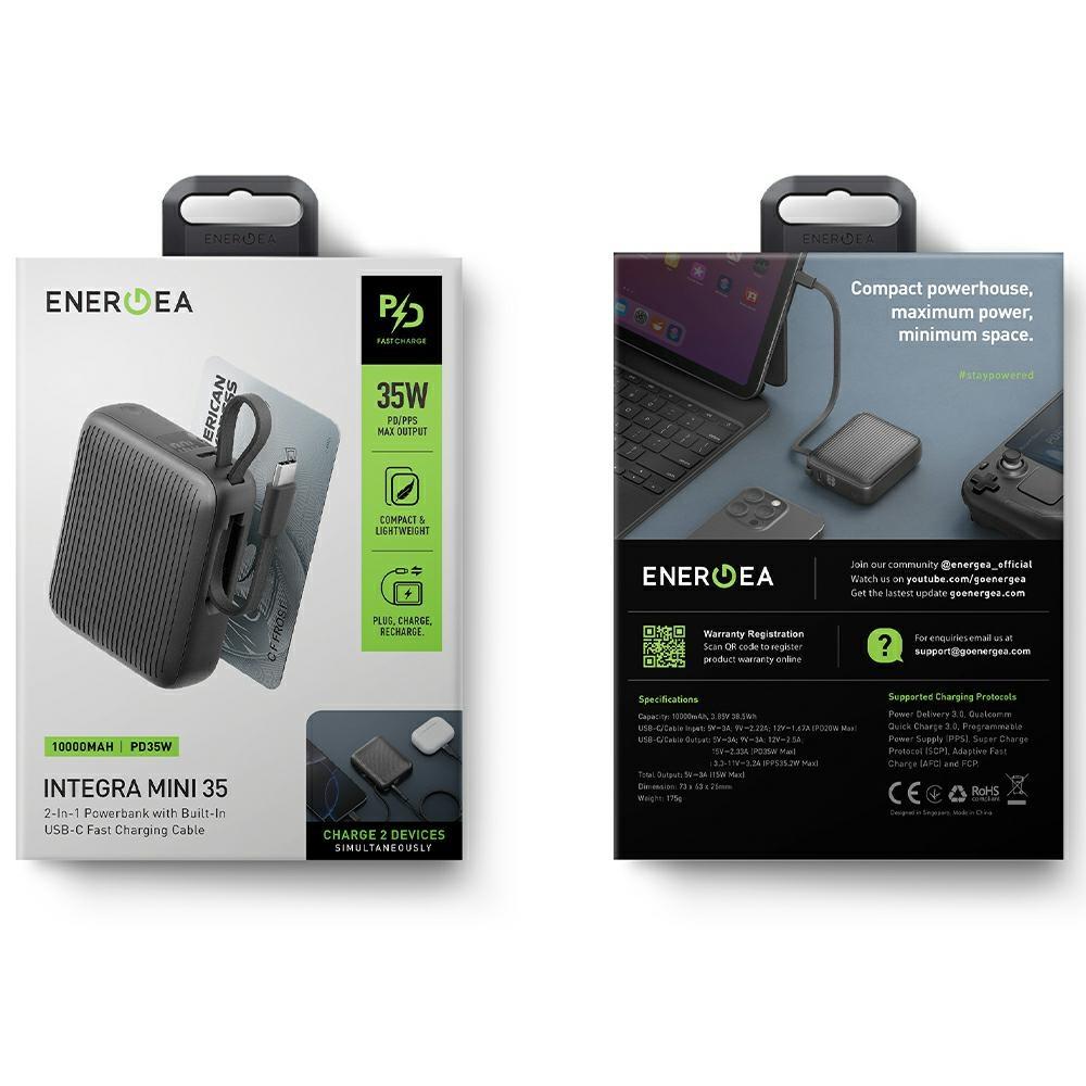 PowerBank Energea Integra Mini 35 10000mAh USB-C Cable PD35W Gray