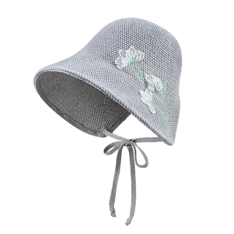 Empty top sunscreen hat women's summer new breathable knitted hat can tie ponytail outdoor big eaves show face small sunshade bucket hat