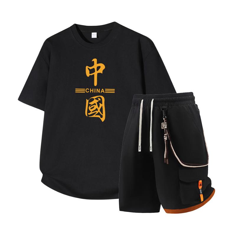 Men's Short Sleeved Set Summer Short Sleeved Slim Fit Upper Garment Men's Two-piece Set