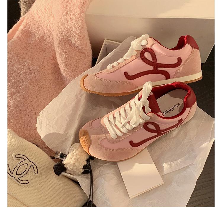 Cowhide Version of Grape Mother, the Same Leather Casual Sports Shoes, Tilted Head Contrasting Color Splicing Lace-up German Training Shoes, Wom