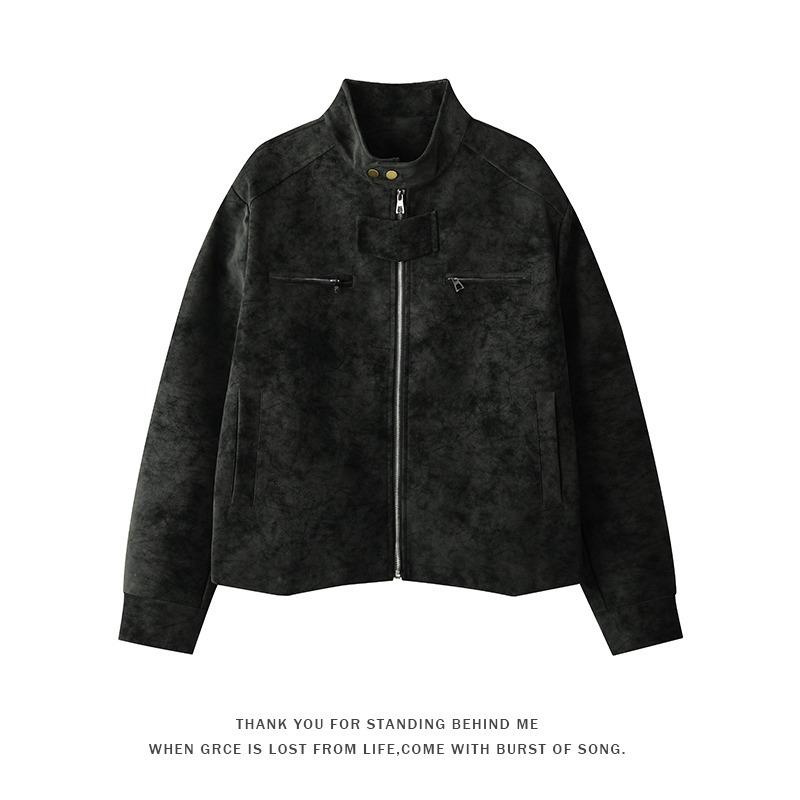 

Men s Autumn Tie-Dye PU Leather Jacket - Thick, Clean Fit, Stand Collar, Trendy, Straight Shoulder. M