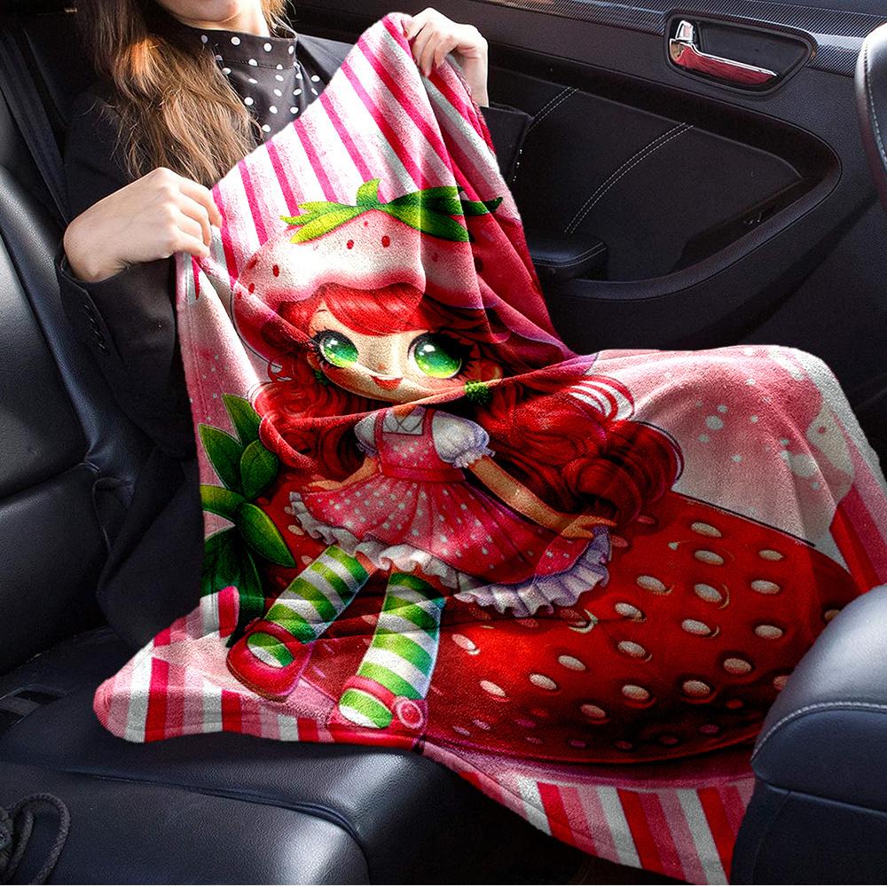1 Stück Erdbeer-Biskuitkuchen, Niedlich, Cartoon-Digitaldruck-Fleece-Decke - Zeitgenössischer Stil, Geeignet für Alle Jahreszeiten, Perfekt für Zuhause, Reisen,