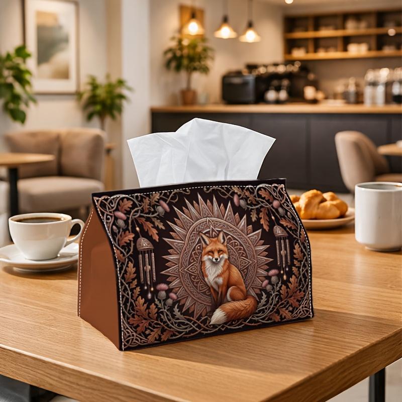 1pc Vintage Woodland Mystic Tissue Box | Multi-Functional Napkin Dispenser, Two Sizes Available Suitable for Home, Parties, Car Decoration Fox Mandala