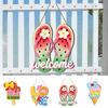 Summer Slippers Hanging Sign Flip Flop Shape Welcome Door Sign Rustic Watermelon Ice Cream Wooden Wreath for Farmhouse Front Door Patio Balcony Wall