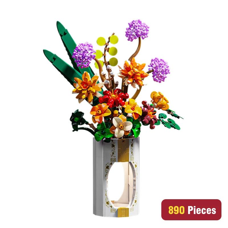 Вечный Цветок Букет Строительные Блоки ваза Бонсай Комнатное Растение Строительные Кирпичики Конструктор Игрушка Домашний Декор Рождественские Подарки Девочки