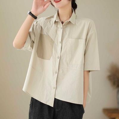 New Summer Fashionable and Westernized Retro Artistic Lapel Patchwork Casual Loose and Unique Niche Women's Versatile Shirt