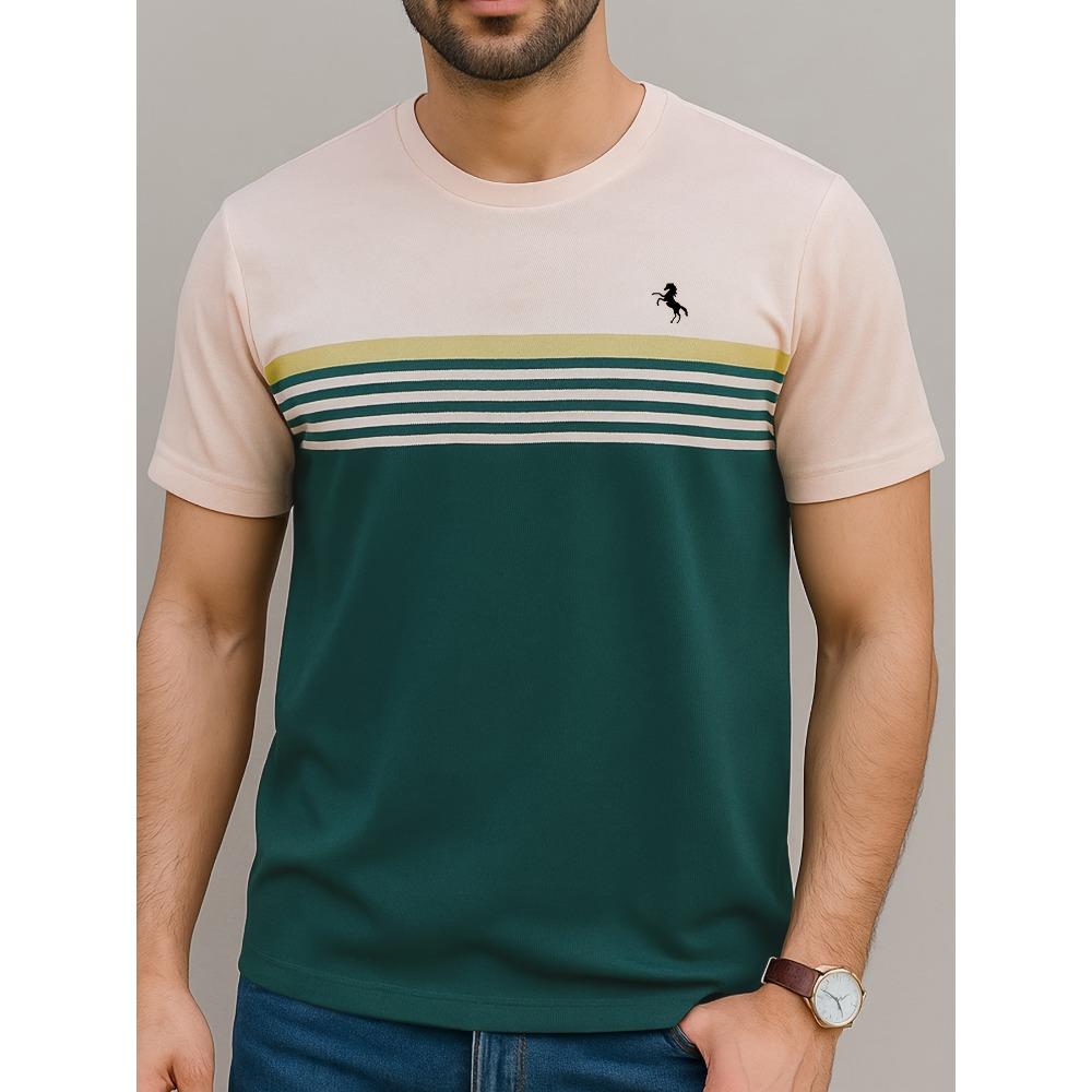 3D-Printed Color-Striped Men's T-Shirt Ship Anchor Pattern  Harajuku Street Style Round-Neck