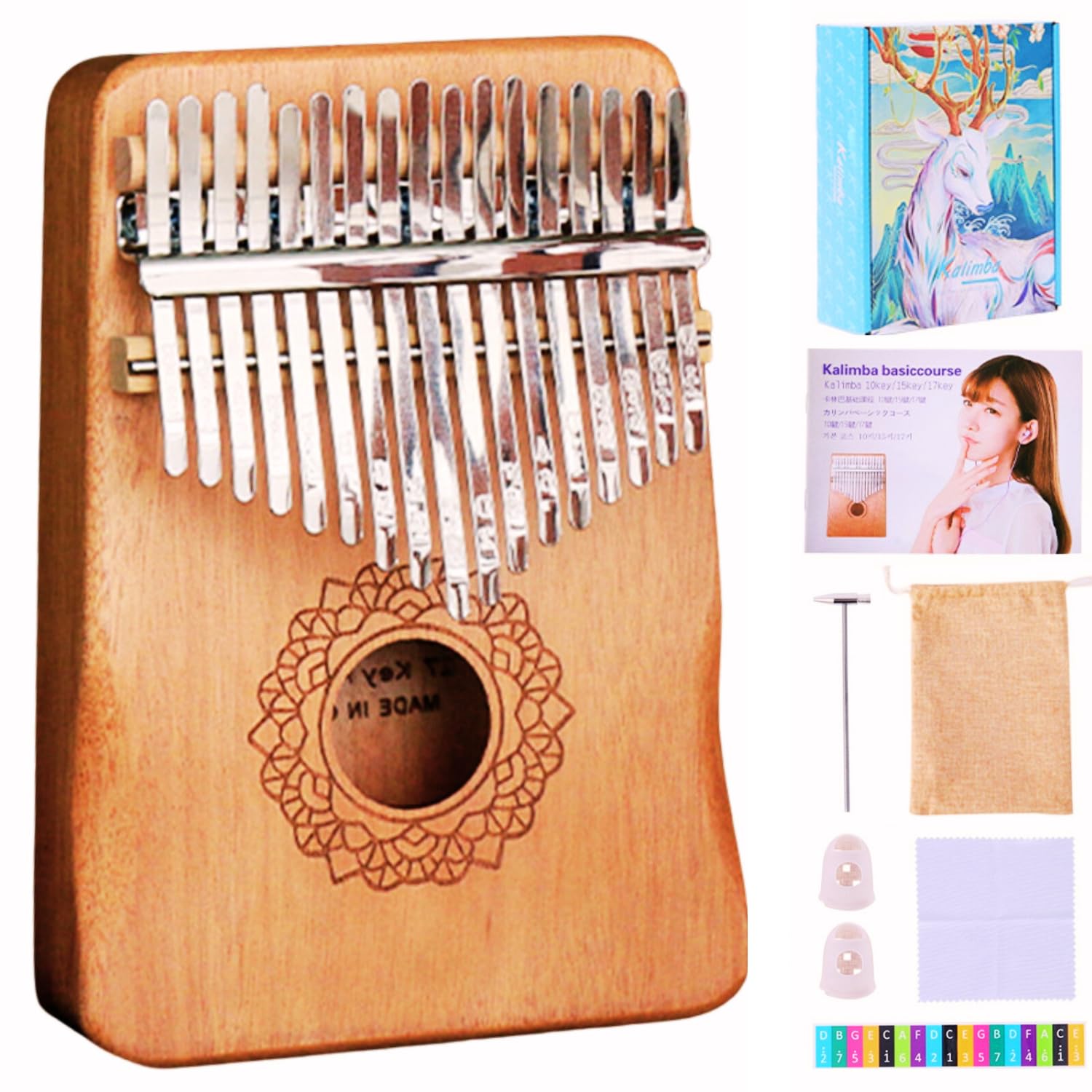 

KeiSquare Kalimba 17-Key Thumb Piano for Beginners, Mahogany Full Set, Thumb Piano, Folk Instrument, Kalimba Gift (Light Brown)