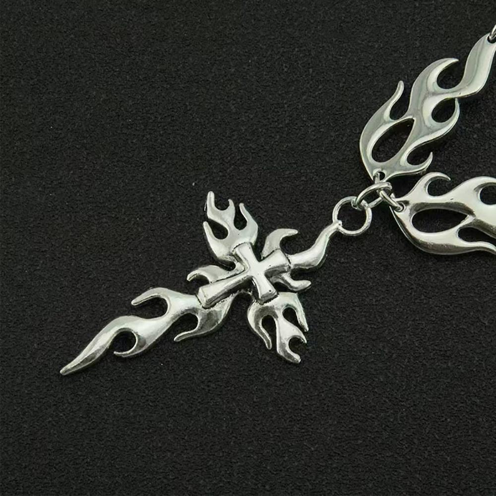 New Gothic Flame Cross Punk Exaggerated Necklace Fashionable Hip-Hop Couple Pendants for Men Women Gift for Friends
