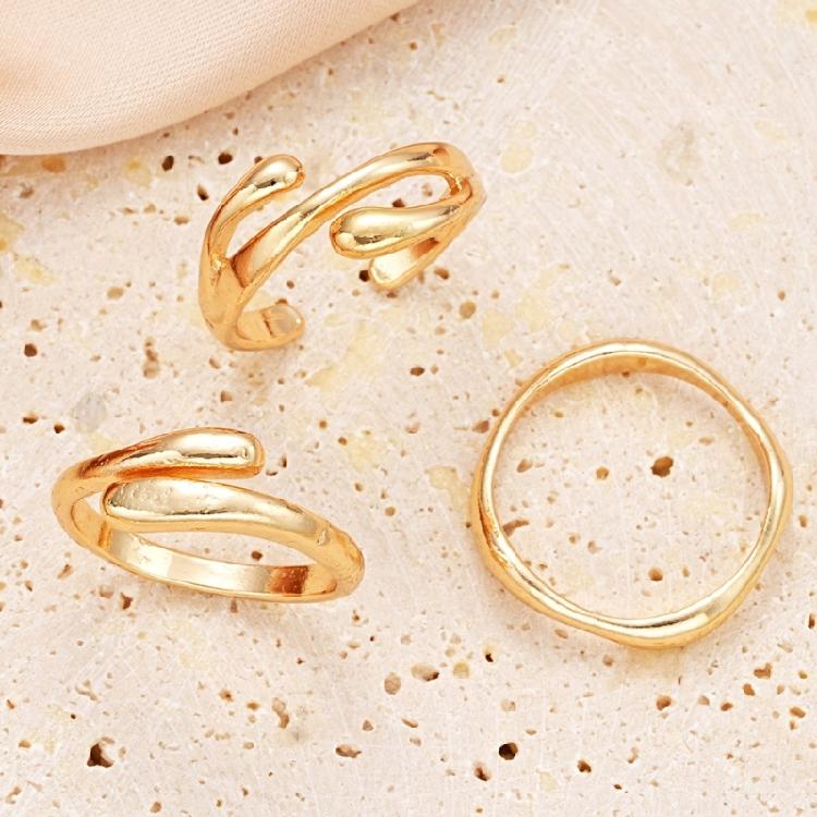 Trendy 3pcs Irregular Textured Rings Versatile and Luxurious Portable Jewelry Accessory for Personal Expression
