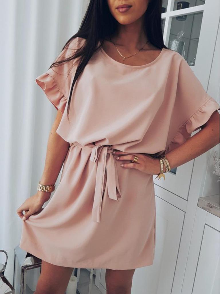 Trendy Loose Plus Size Dress with Ruffle Sleeves and Belt
