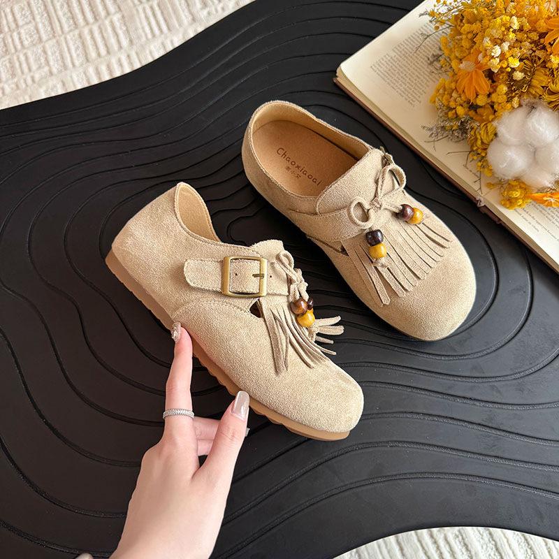 Birken Single Shoes Women's 2025 Spring and Autumn New Versatile Soft Sole Birken Round Head Tassel One Pedal Lazy Doudou Single Shoes