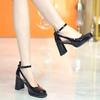 Fashion Women Cute Sweet Pink High Quality Hollow Out High Heel Shoes Lady Casual Round Toe Buckle Strap Comfort Office Party Shoes