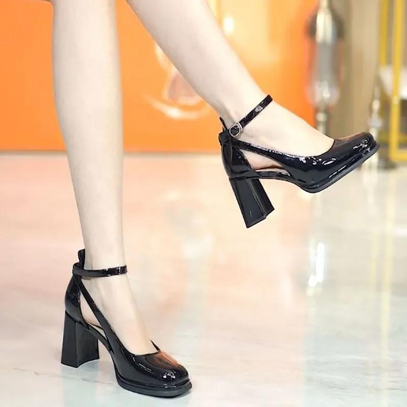 Fashion Women Cute Sweet Pink High Quality Hollow Out High Heel Shoes Lady Casual Round Toe Buckle Strap Comfort Office Party Shoes