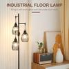 3-Light Floor Lamp, 170cm Industrial Dimmable Standing Lamp with Steel Wire Cage Lampshades for Living Room, Bedroom, Dining Room, Study