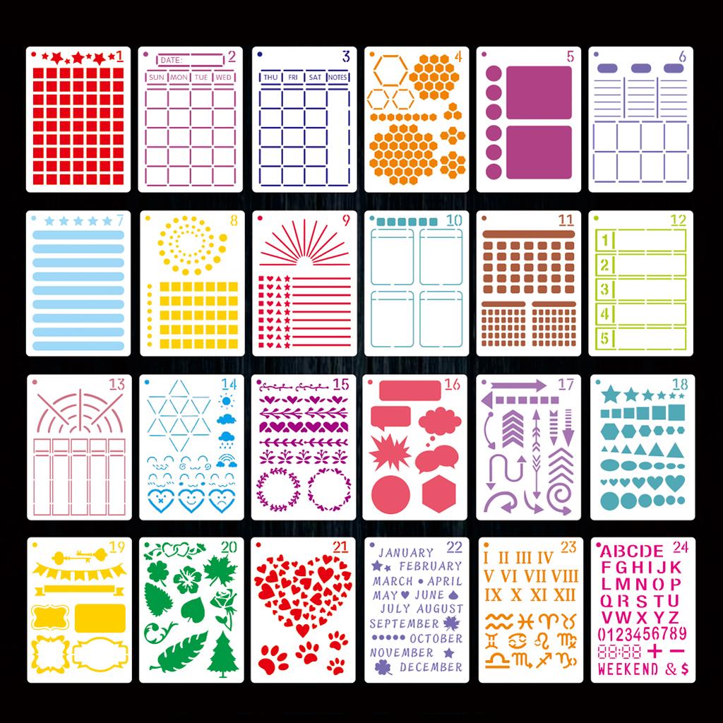24Pieces A5 Journal Templates Scrapbooking Stencils for DIY Journal Planner Notebook Graffiti Painting DIY Craft Project