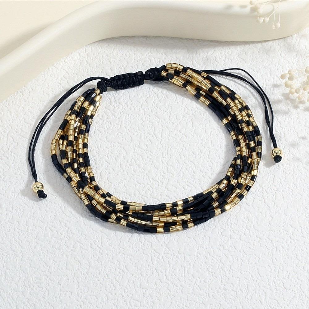 

Colorful Thin Beads Bracelets Stackable Multilayer Bracelets Bohemian Style Hand Chains Girls золотий/чорний