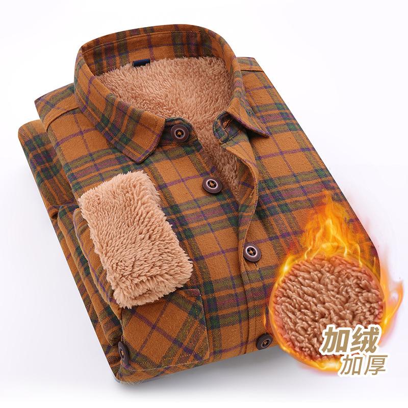 Podzimní/zimní Bavlna Košile Trend Kostkovaná Jehněčí Vlna Zesílená Kostkovaná Teplá Košile pro Muže