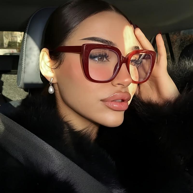 1pc Vintage-Inspired Burgundy Square Frame Glasses for Women Oversized Eyeglasses Perfect for Daily Wear Everyday Glasses