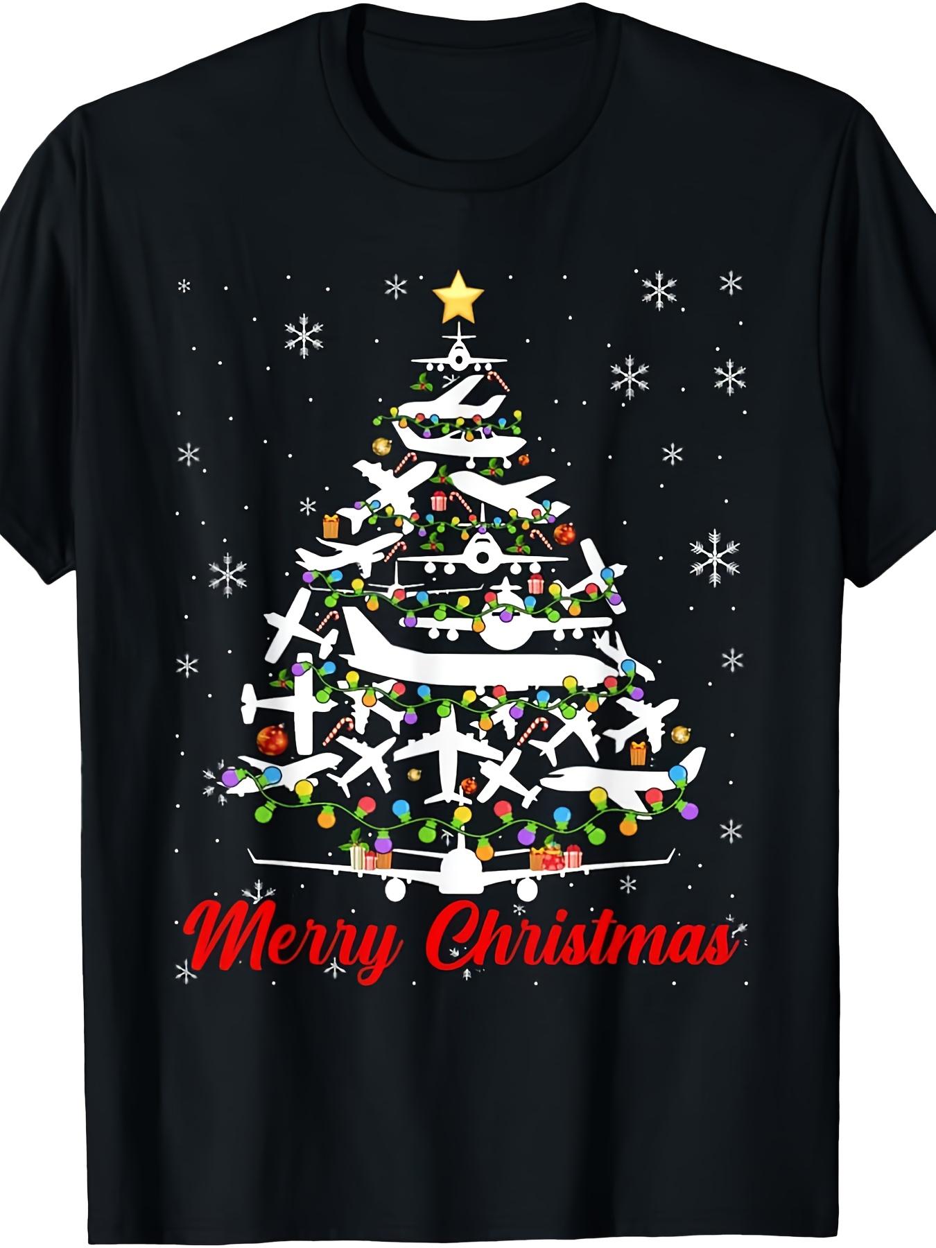 Vintage AviationThemed ChristmasRetro Airplane Tree AirplaneSnowflake DesignOneck short sleeve printed mens Tshirt S