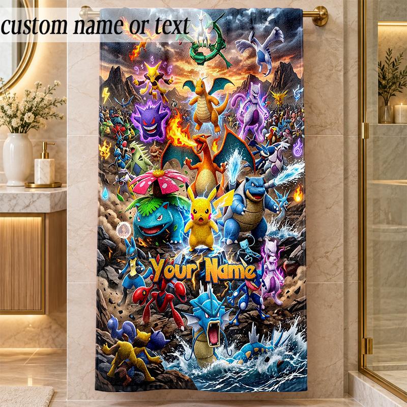 Beach TowelPokémon Custom Name Text Personalized Soft Towel for Beach Pool Indoor Home Decor Gift