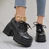 Fashion Thick-soled Loafers Gothic Punk Style Black Lace-up Heightened Women's Leather Pumps Autumn Chunky High Heeled Shoes for Women