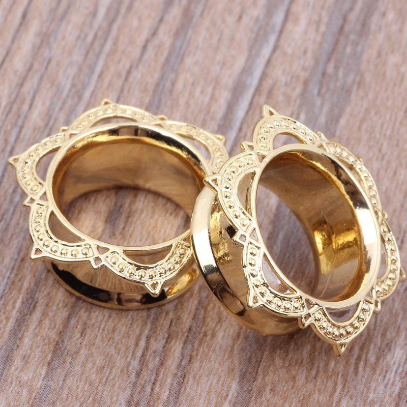 Flower Pattern Stainless Steel Ear Plugs Tunnel Expander Stretcher Gauges Earring Piercing Body Jewelry