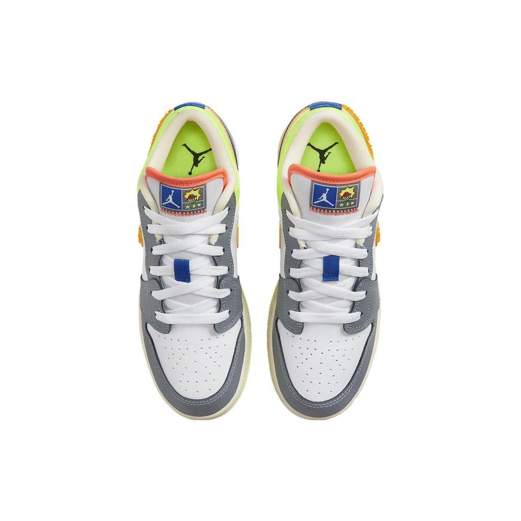 Jordan 1 Low GS Basketball Theme Chenille Swoosh Kids Sneakers FB1835-181