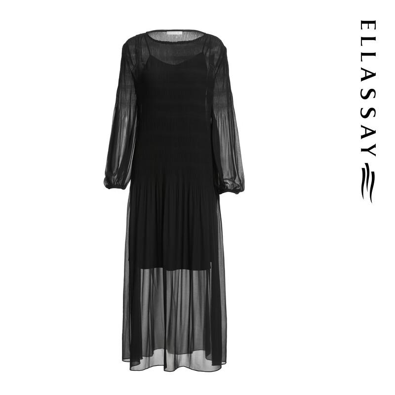 ELLASSAY 2025 S/S Classic Black Pleated Two-Piece Midi Dress