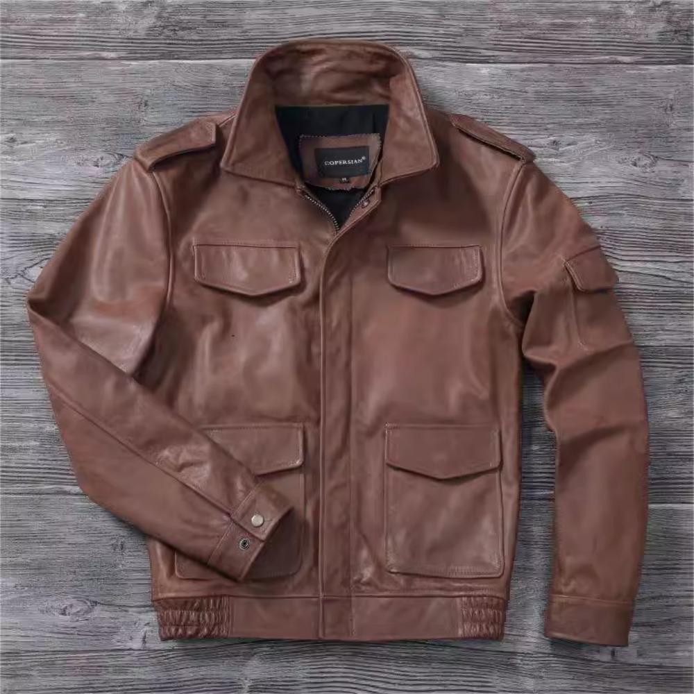 Giacca da caccia in vera pelle di mucca M65 marrone nera cinese taglia uomo cappotto in vera pelle giacche invernali con tasche