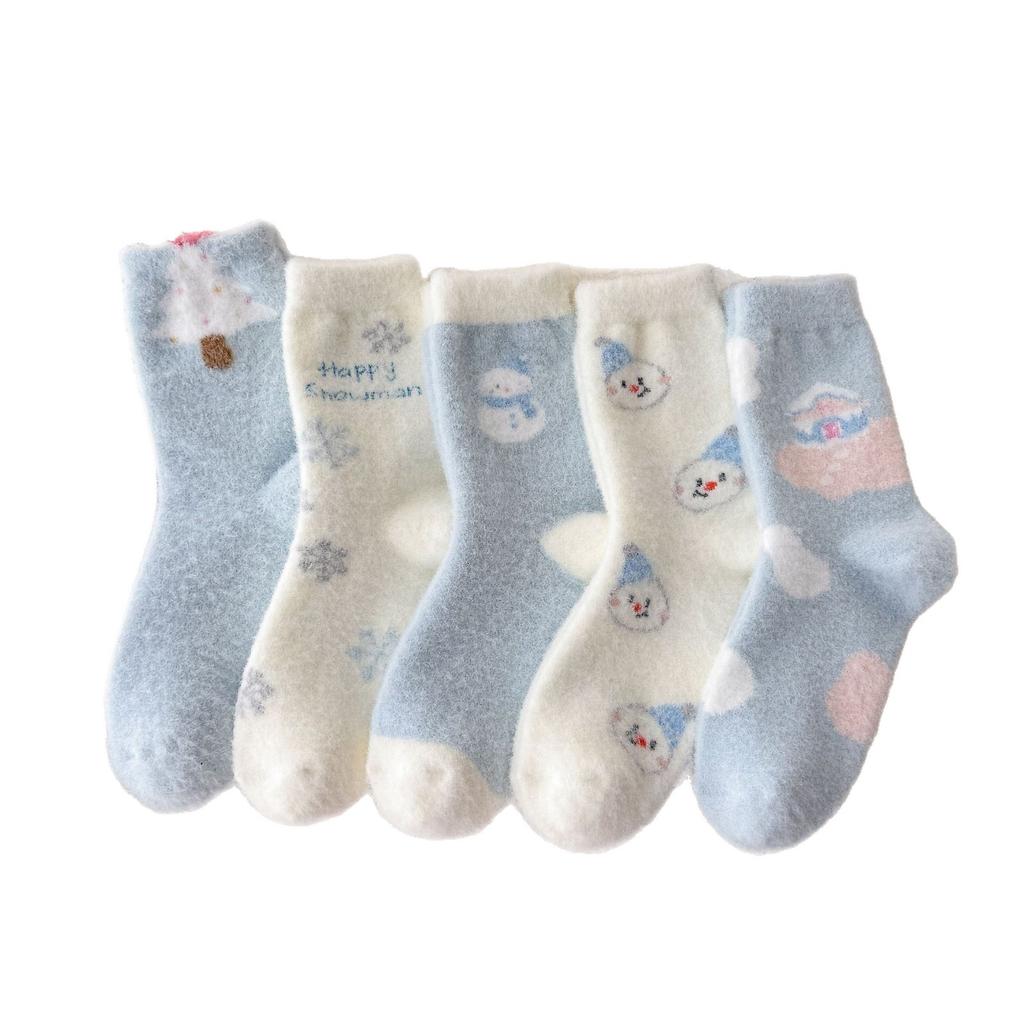 Winter Socks Mink Fleece Piled And Thickened Fluffy Socks, Cartoon Cute Animal Medium Tube Socks