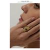 Yhpup Stainless Steel Flower Leaves Ring for Women Green Natural Stone Opening Rope Ring bague acier inoxydable Accessories Gift