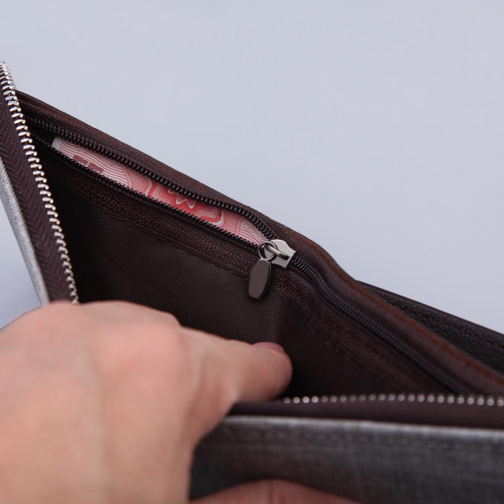 Men's Canvas and Leather Short Wallet with Zipper, Coin Purse, and Multiple Card Slots