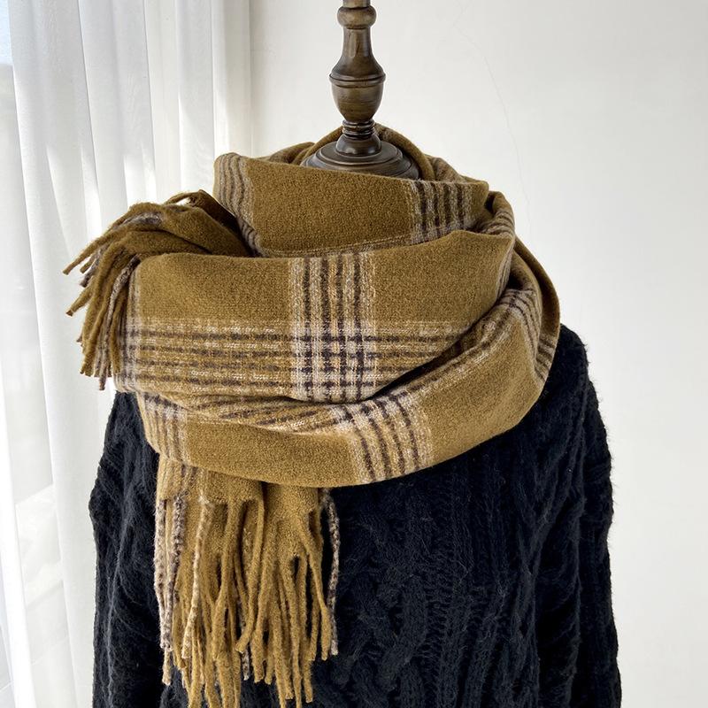 Women Winter Vintage Knitted Scarf Headscarf Ladies Men Casual Plaid Tassel Warm Scarve Mujer Male Wrap Shawl Unisex New Korean