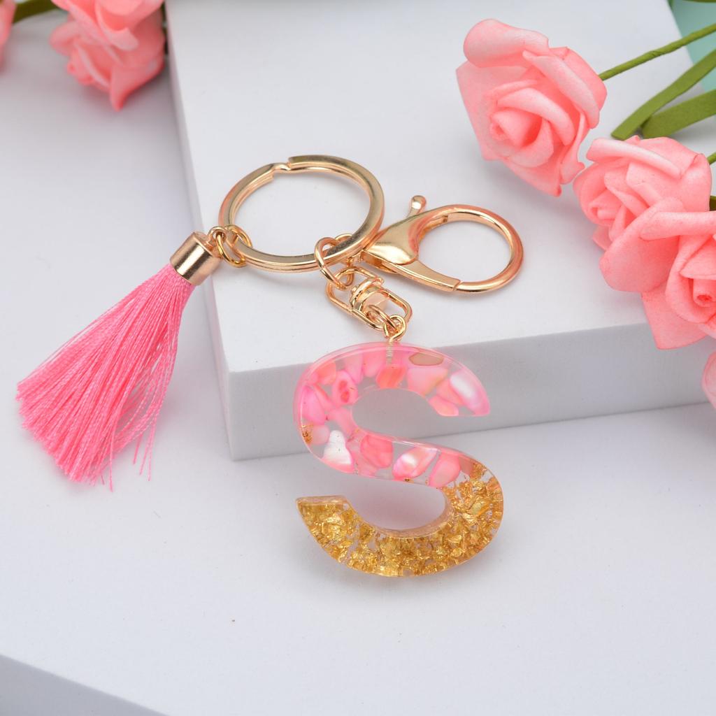 Jewelry Ornament Resin Material Alphabet Key Chain Glitter Keyring Bag Pendant Letter Keychain