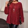 2025 Spring/Summer Plus Size Loose Casual Pearlescent Pleated Long Sleeve Fashion Top for Women