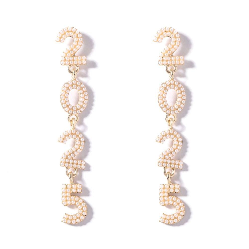 Aesthetic Happy New Year Earrings Jewelry Long 2025 New Year Stud Earrings Shiny Rhinestone Crystal Party Earrings New Year